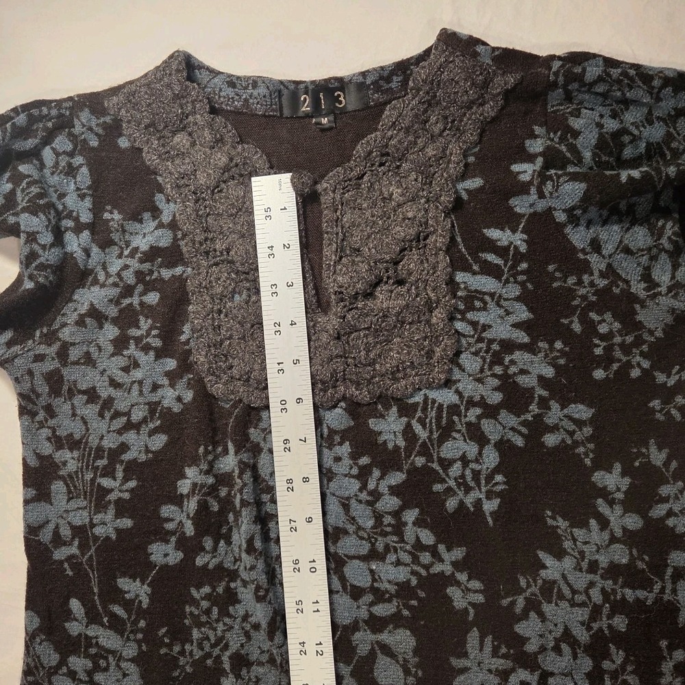 213 Wool Blend Short Sleeve Mini Sweater Dress Boho, Women's Size M, Brown Blue - Picture 8 of 10